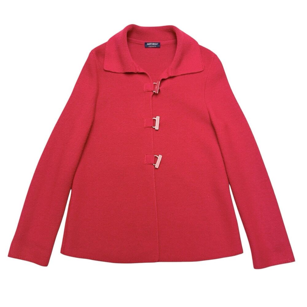 Saint‎ James Sweater Womens Size 6 Red Buckle Wool Blend Knit Collared France